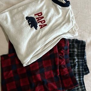 Men Pajamas Set - White and Red Plaid